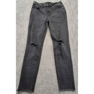 Judy Blue Slim Fit women's black‎ distressed denim jeans 5/27 frayed hem stretch